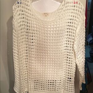 POL Women's Cream Open-Knit Sweater